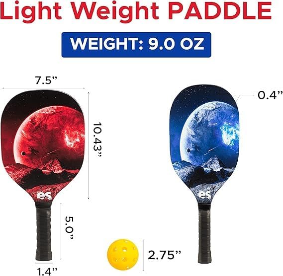 Premium Wood Pickleball Paddles, Set of 4|Premium Wood Pickleball Paddles,Pickleball Balls, 4 Cooling Towel,Pickleball Bag,Comfort Grip Pickleball Rackets,, Red and Blue