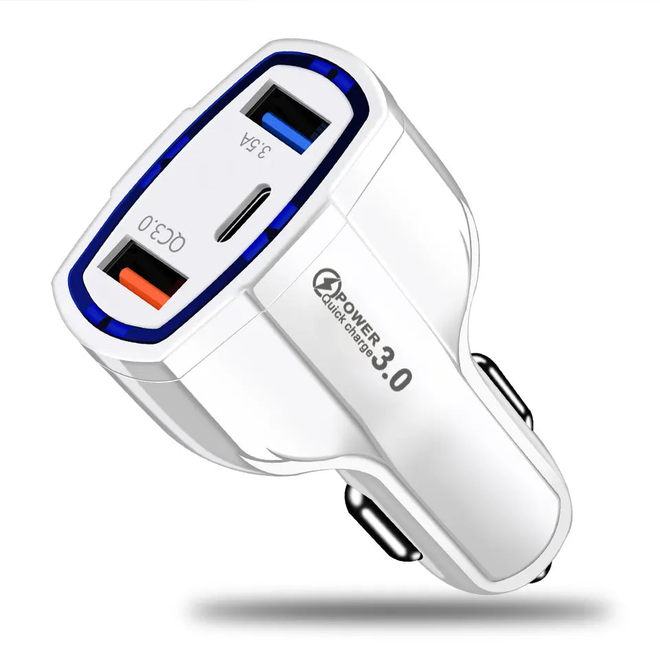 JY-368 QC3.0 USB Car Charger 3 Ports Type C USB Car Charger Cigarette Lighter Socket Power Adapter