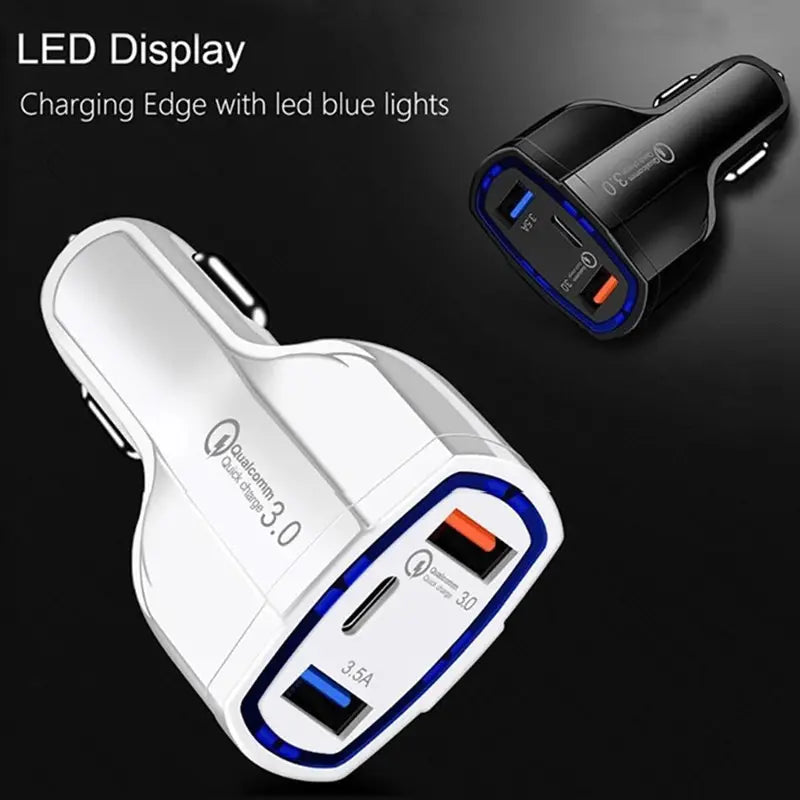 JY-368 QC3.0 USB Car Charger 3 Ports Type C USB Car Charger Cigarette Lighter Socket Power Adapter