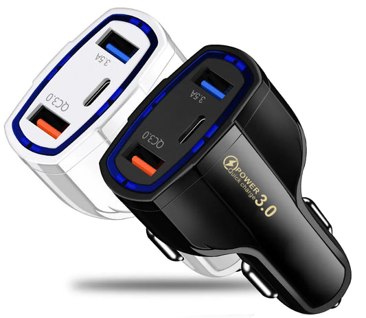 JY-368 QC3.0 USB Car Charger 3 Ports Type C USB Car Charger Cigarette Lighter Socket Power Adapter