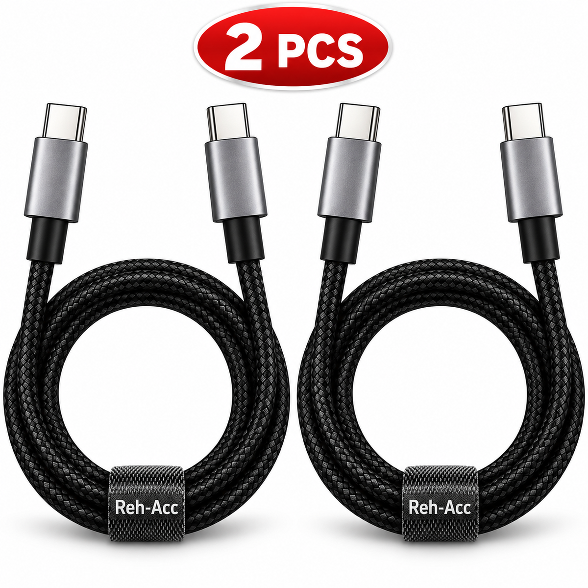 Reh-Acc 2-Pack USB-C to USB-C Braided Cables 3ft Black/Silver iPhone 18