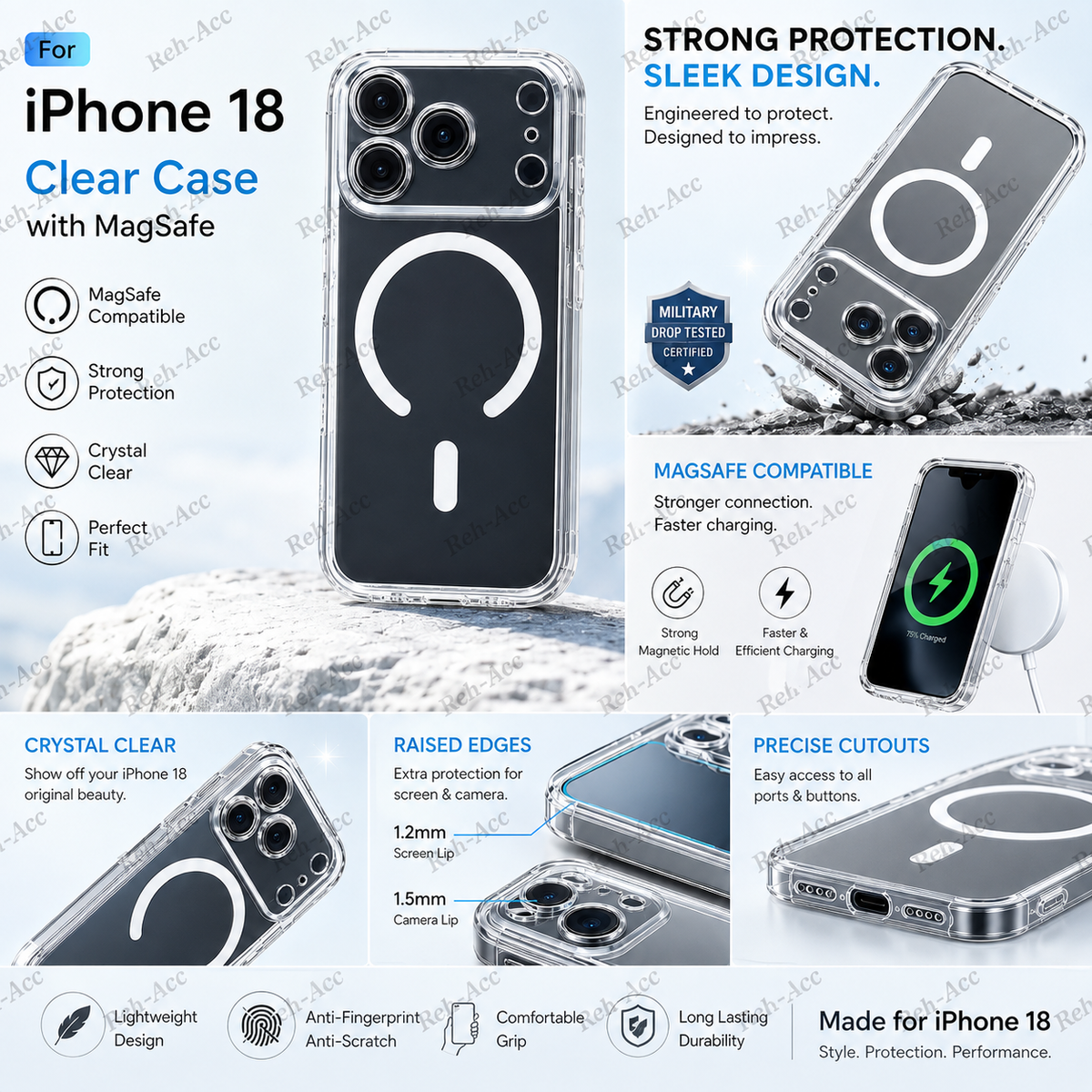 Clear Magnetic Case For Iphone 17 / 18 Pro and Pro Max